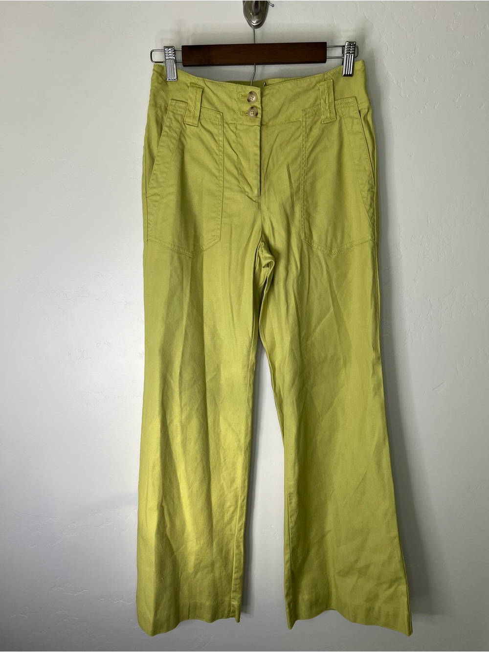 Maeve Anthropologie Bright Green Wide-Leg Flare Pant